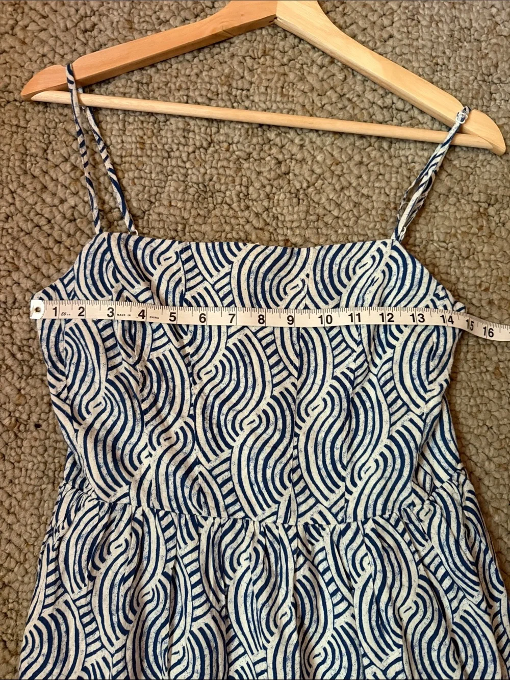 H&M Linen Blend Spaghetti Strap Maxi Dress in Blue & White Wave Print - Picture 9 of 10